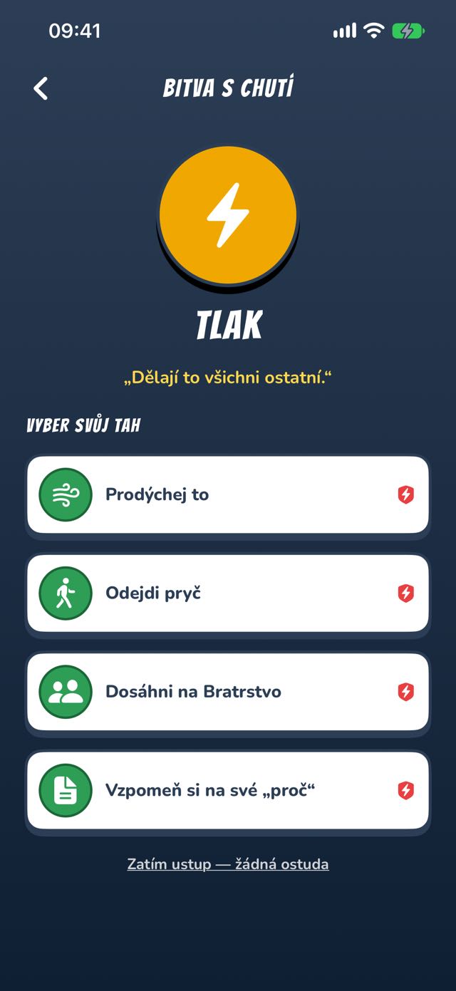 Obrazovka bitvy — zvol tah proti chuti