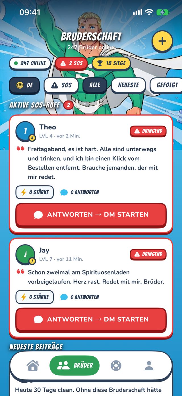 Bruderschafts-Feed mit SOS-Rufen