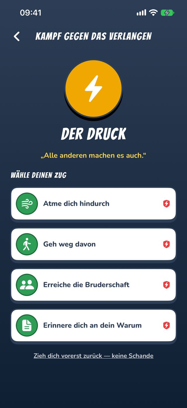 Urge-Battle-Bildschirm — wähle deinen Zug gegen das Verlangen