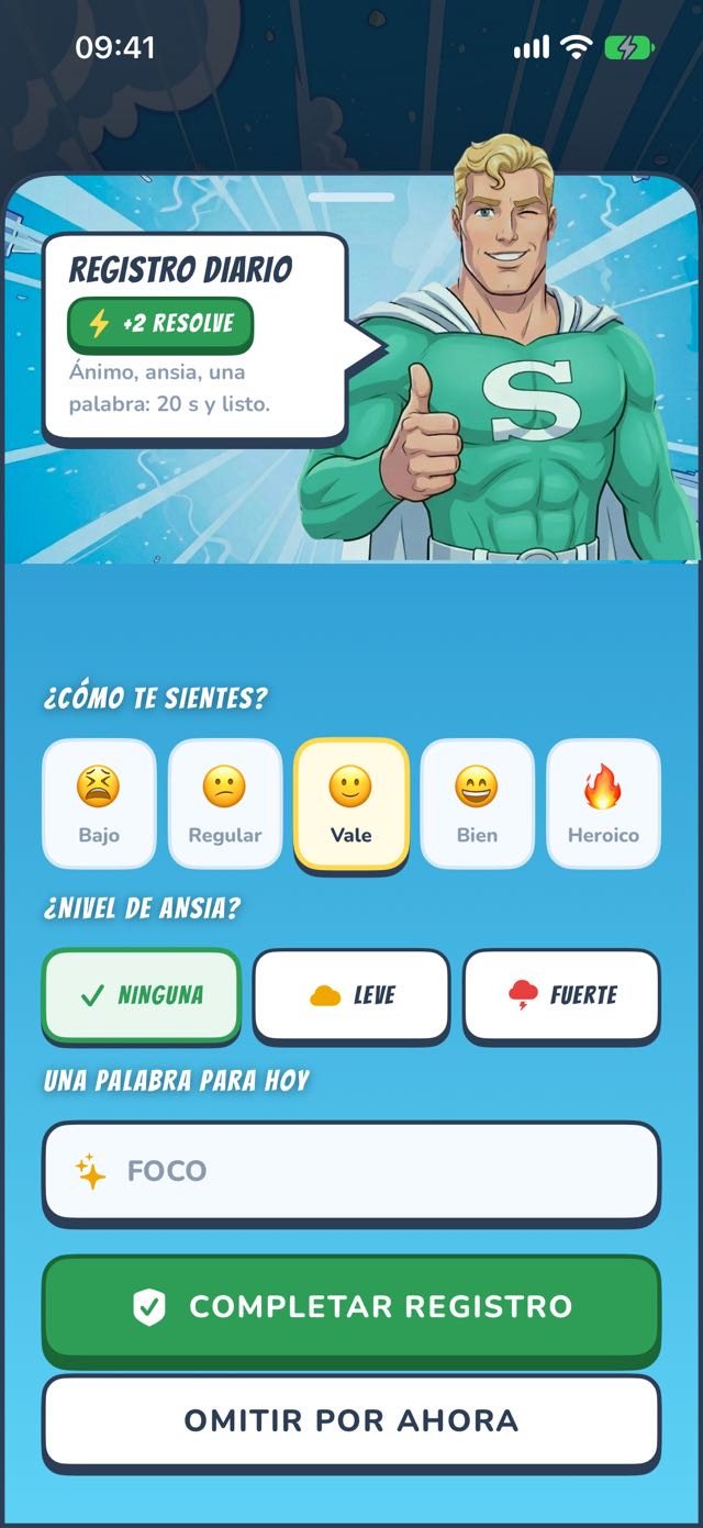 Check-in diario — ánimo, ganas, una palabra