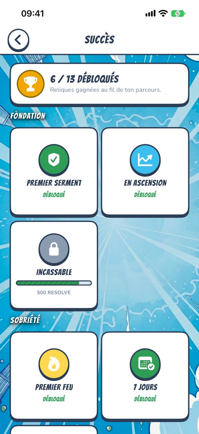 Succès — reliques gagnées au fil du parcours