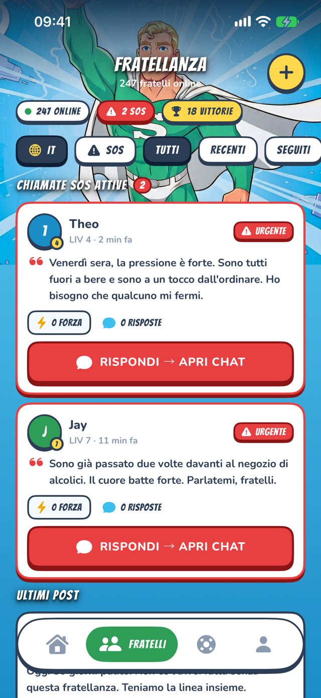 Bacheca della fratellanza con chiamate SOS