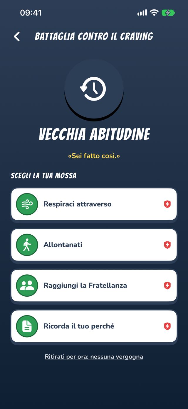 Schermata della battaglia — scegli la mossa contro la voglia