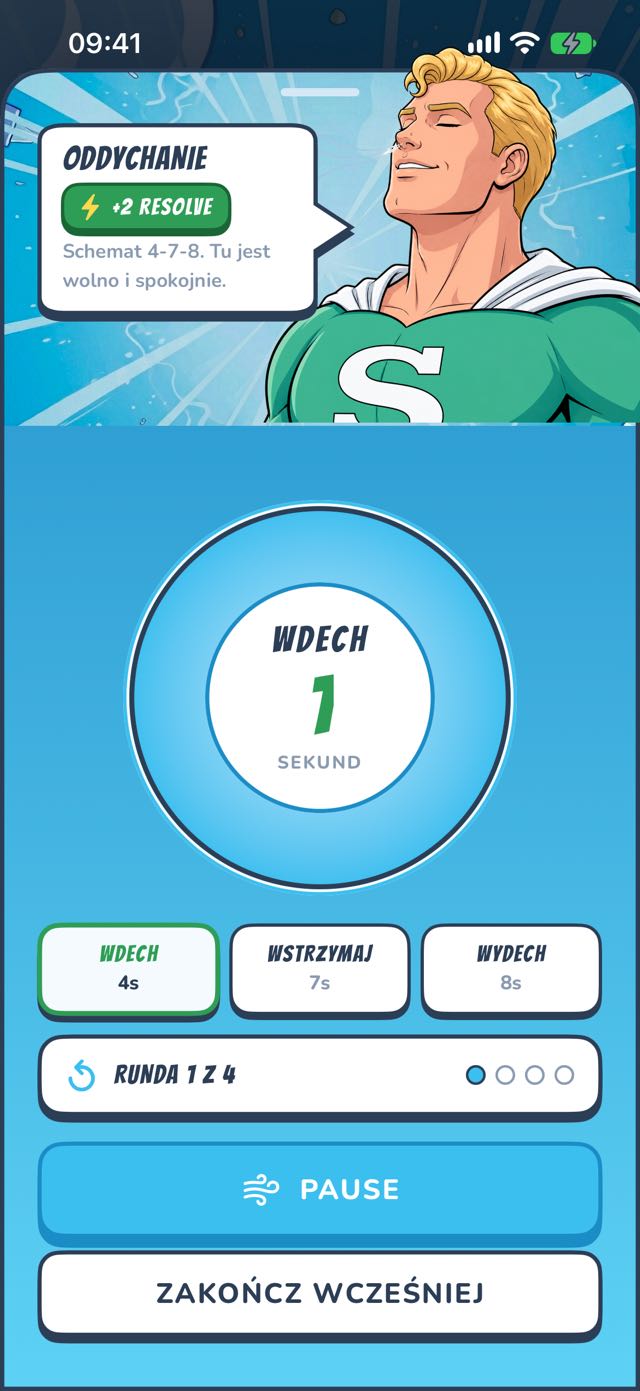 Prowadzone ćwiczenie oddechowe