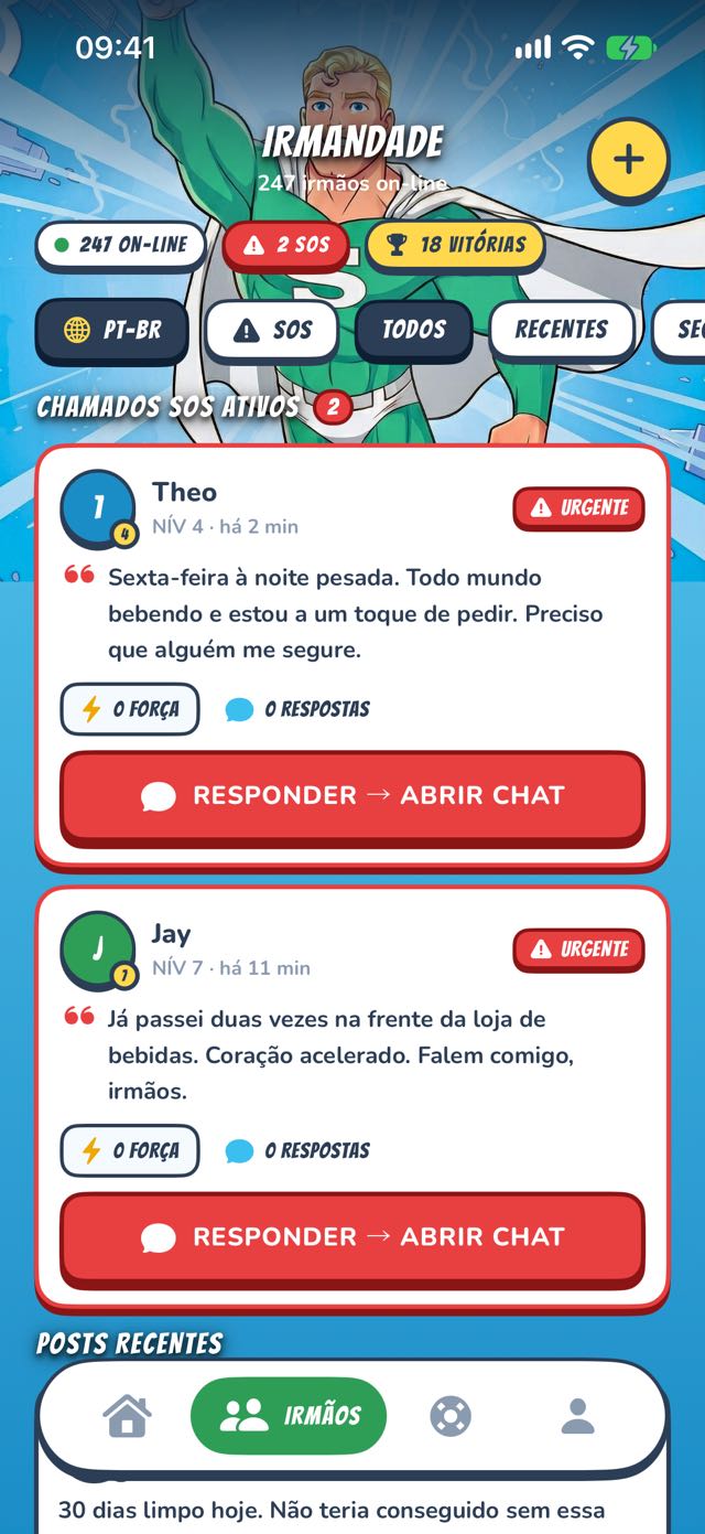 Feed da irmandade com chamados de SOS